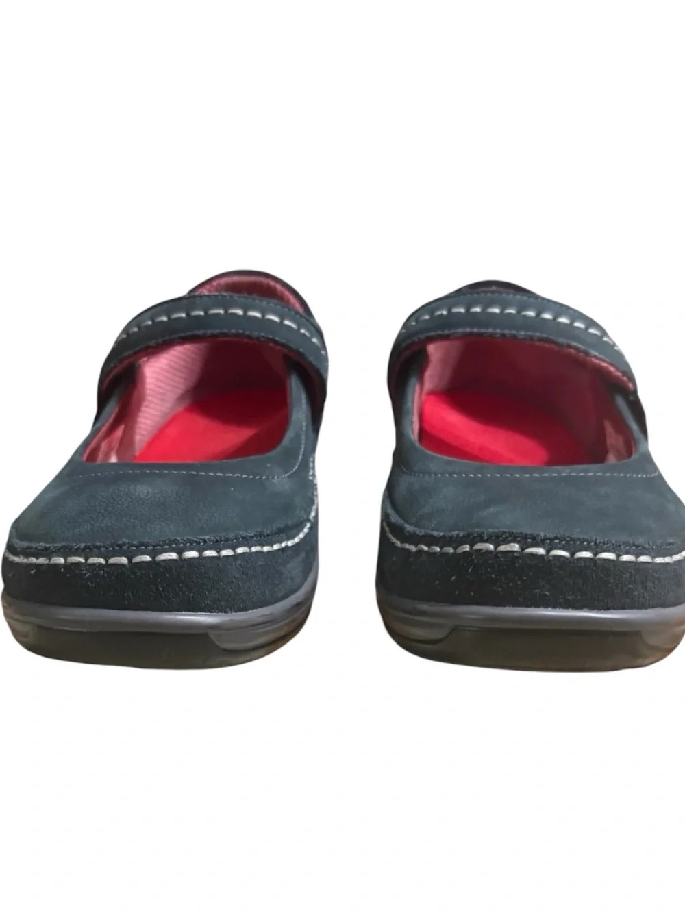 ORTHOFEET Athens Mary Jane Shoes with Red Interior in Dark Blue Size 8.5